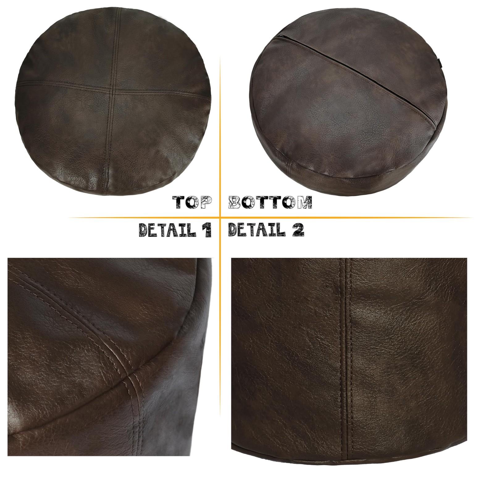 Thgonwid Unstuffed Faux Leather Pouf Cover, 16.5”x12.5”, Matte Coffee