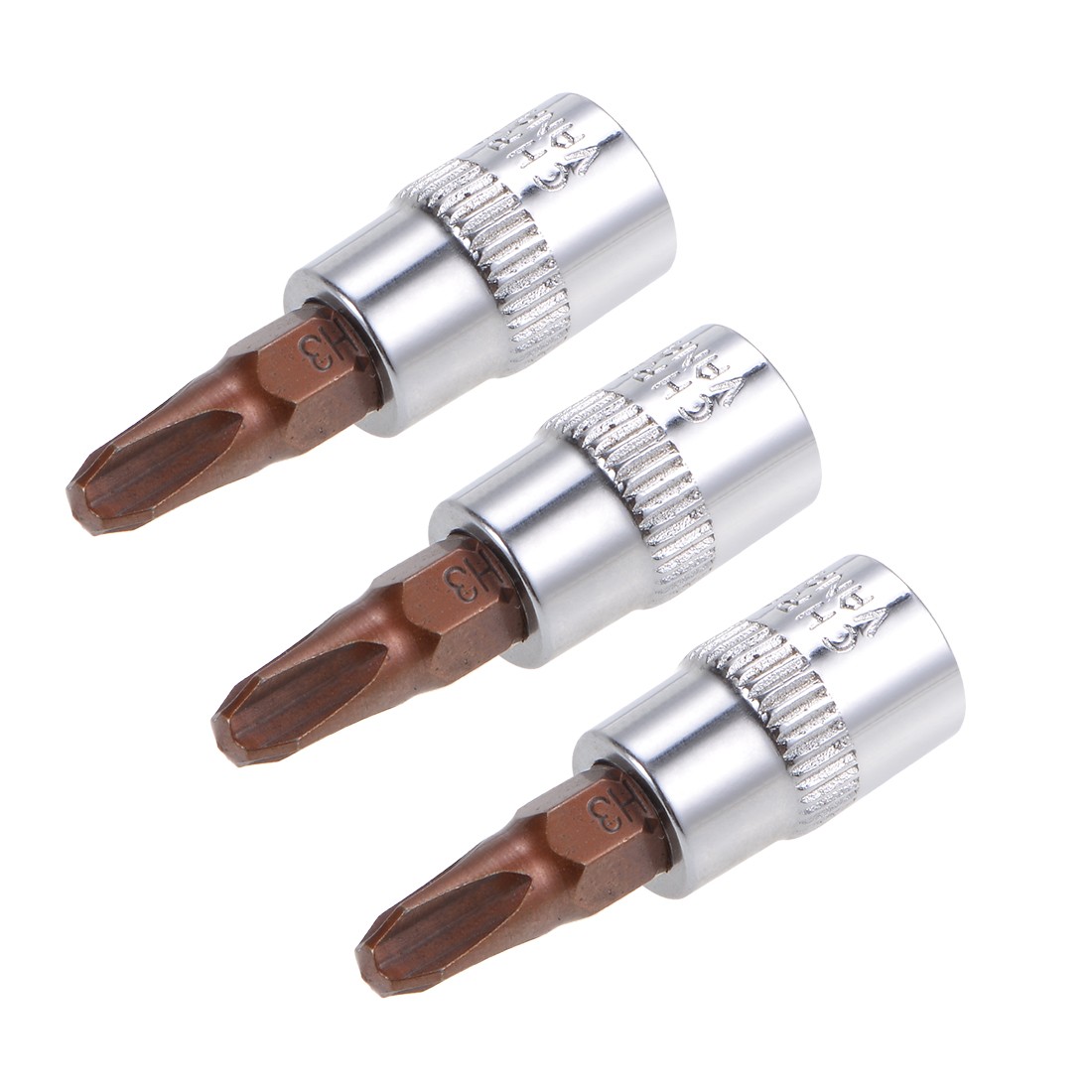 3 Pcs 1/4" Drive x PH3 Phillips Bit Socket, Standard Metric, S2 and Cr-V Steel