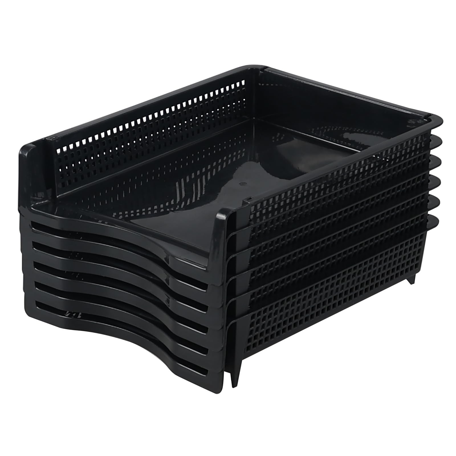 6 PCS Black Stackable Plastic Desktop Document Paper Sorter Bin Holder Tray Rack