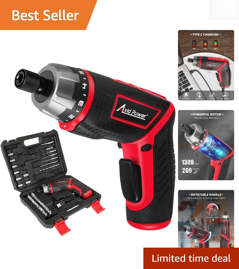 Efficient 4V Rechargeable Cordless Screwdriver with 44 Accessories & LED Light