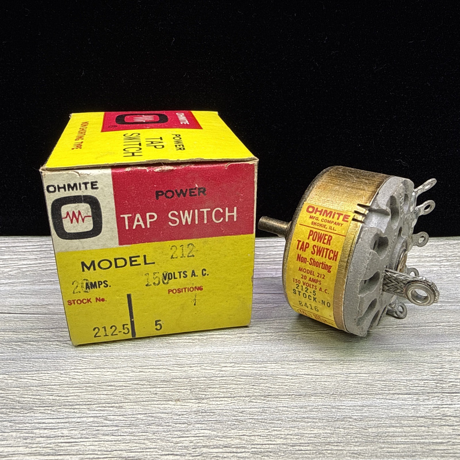 OHMITE 212-5 Power Rotary Tap Switch 20 AMPS 150 VOLTS AC - Made In USA