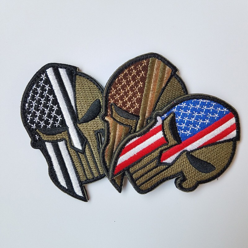 3PCS SPARTAN HELMET US USA AMERICAN FL SKULL HOOK LOOP PATCH BADGE FULLCOLOR