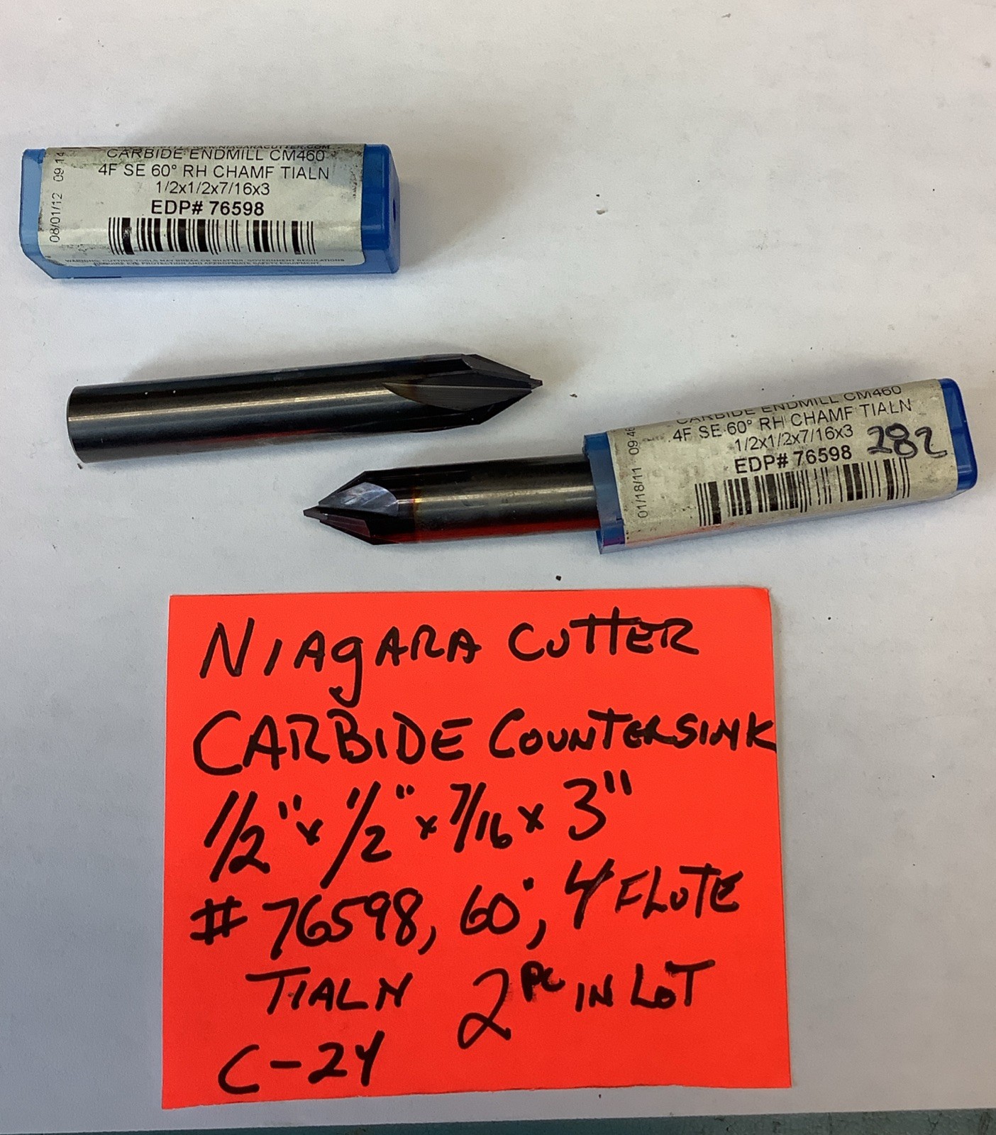 Carbide Countersink ,NIAGARA,1/2”x1/2”x7/16”x3”,USED,(2 Pc In Lot) #76598,C-24