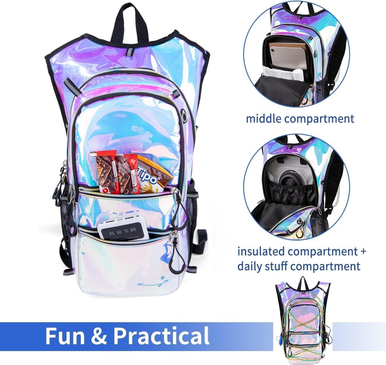 Hydration Backpack Pack with Cool Lights, 2L Water Bladder, Lightweight Bag f...