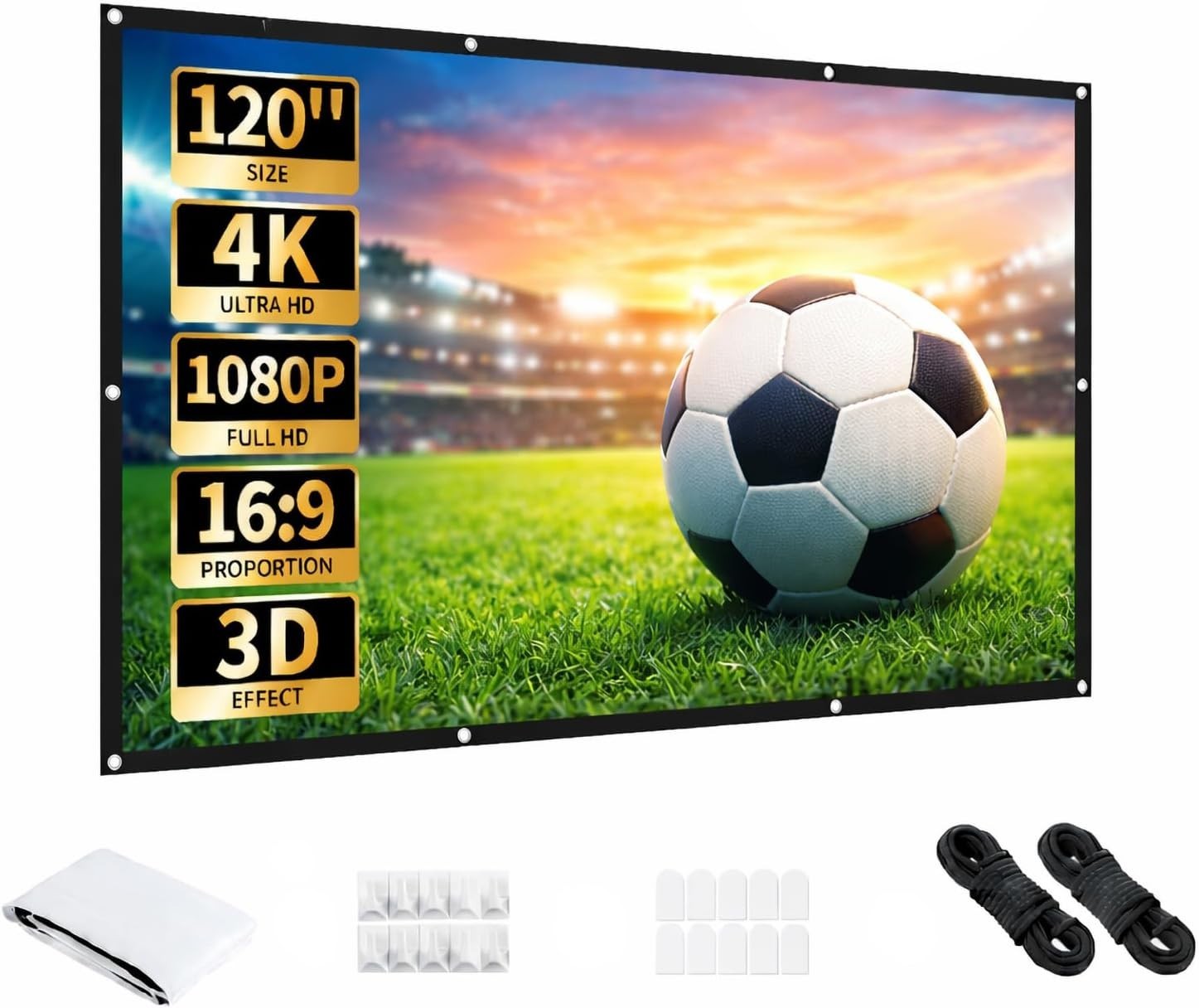 Aurzen 120 inch Portable Projection Screen, 16:9 4K HD Wrinkle-Free Double Sided