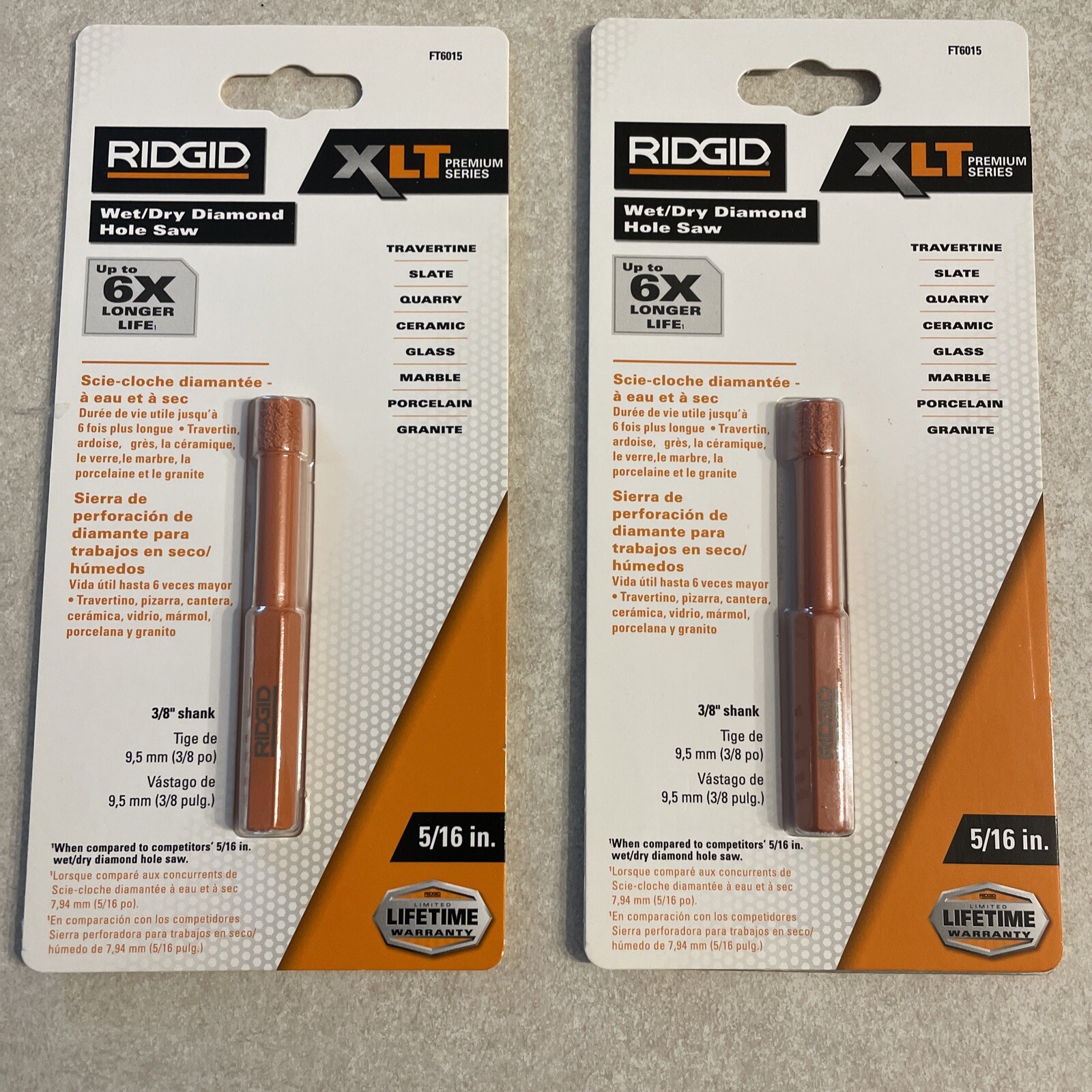 2 PACK RIDGID 5/16'' Wet Dry Diamond Hole Saw FT6015 ceramic glass tile RIDGID