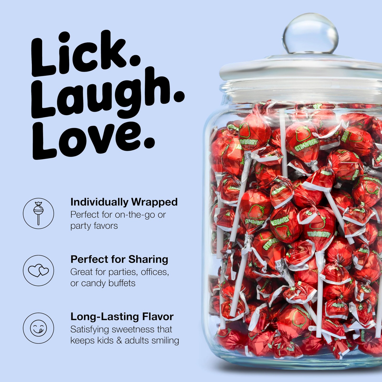 Strawberry Lollipops – 65 Count Bulk Candy Pack, Individually Wrapped Suckers...