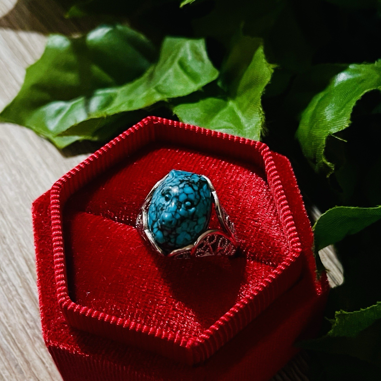 Hand-carved Turquoise Wolf Ring Statement Men’s Ring Amulet Size Fixable