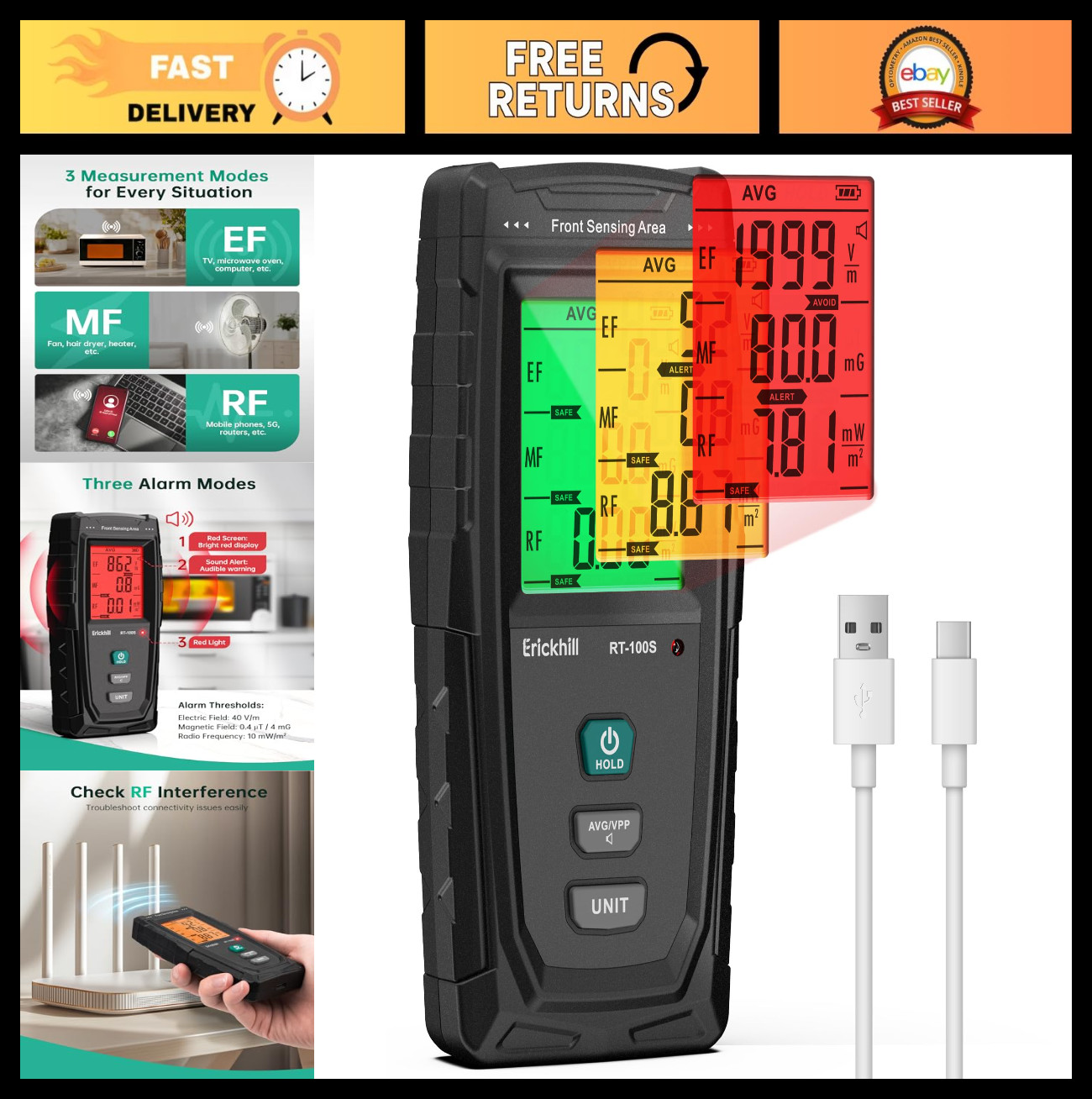 3-in-1 EMF Detector - Electromagnetic Field Radiation Meter for RF, MF, WiFi, 5G
