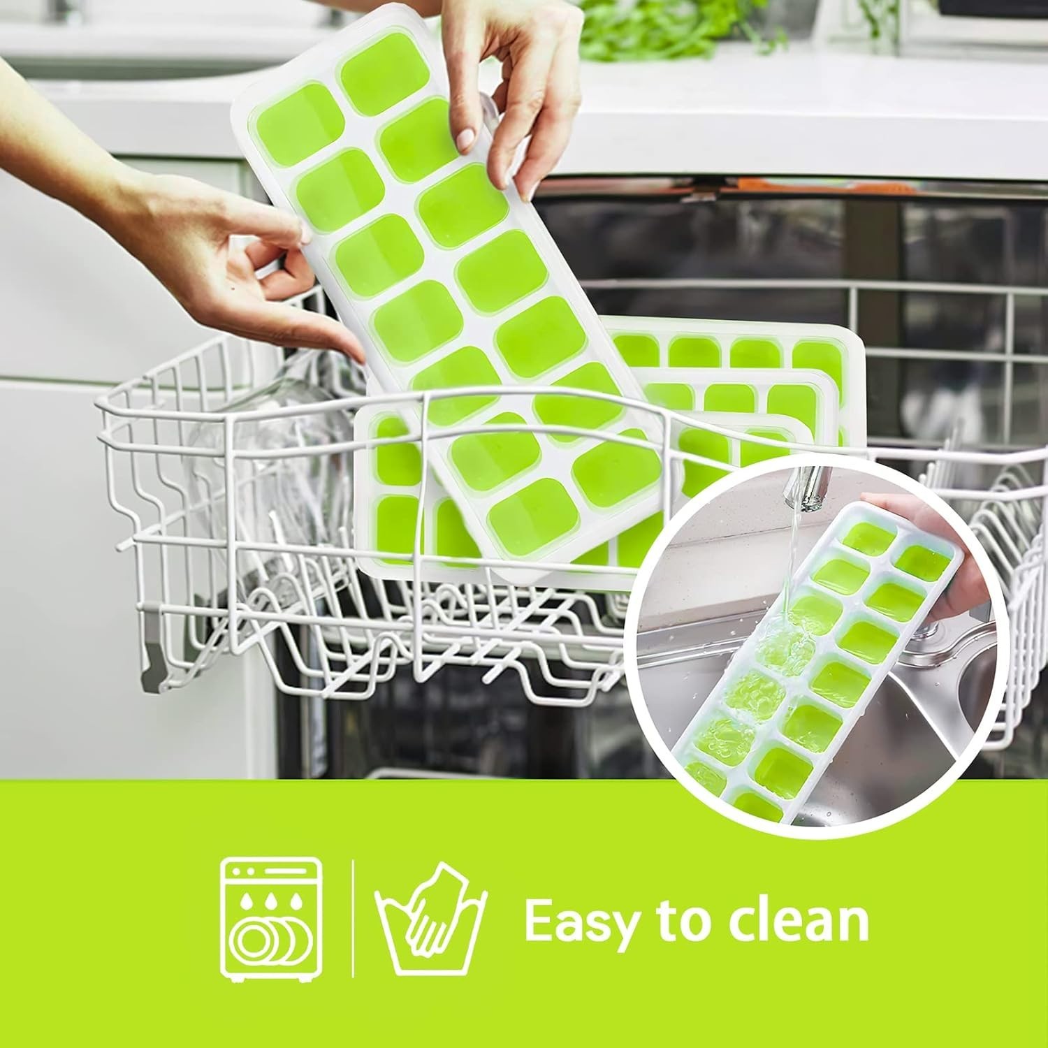 Ice Cube Tray with Lid, 4 Pack Durable Stackable Ice Cube Trays for Freezer with