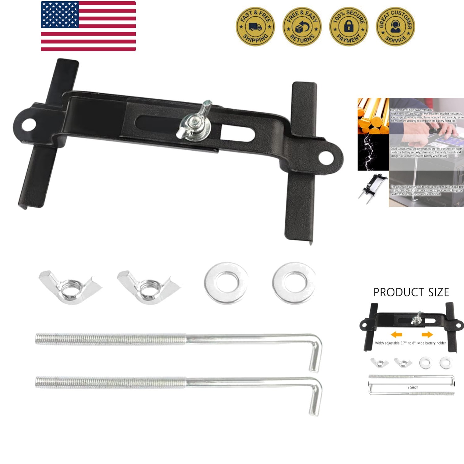 Ajustable with Stainless J bolt Kit,A Specialty Automotive Tools Car Battery ...