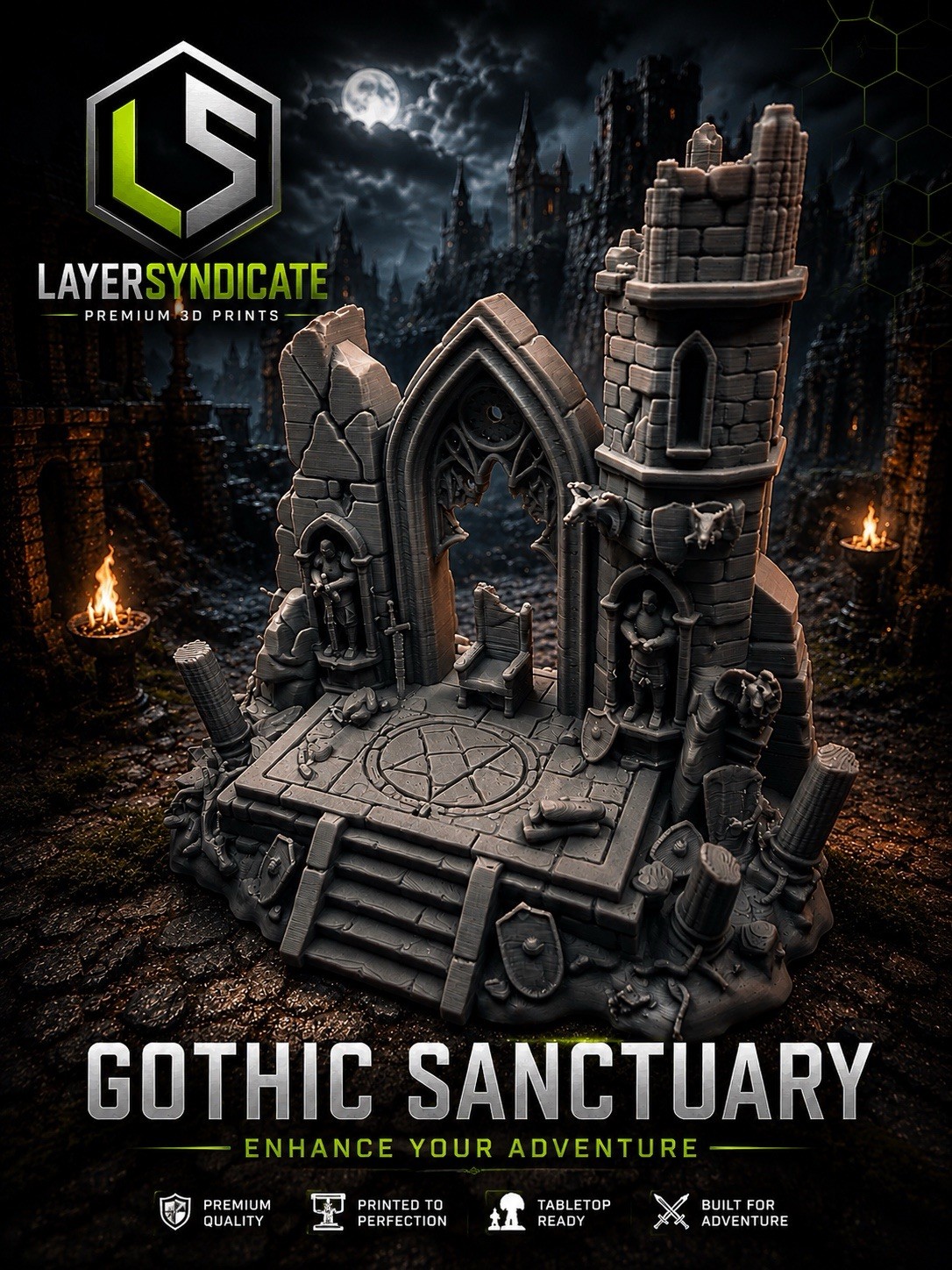 Gothic Sanctuary Ruins Terrain Diorama for D&D Pathfinder Tabletop RPG Scenery