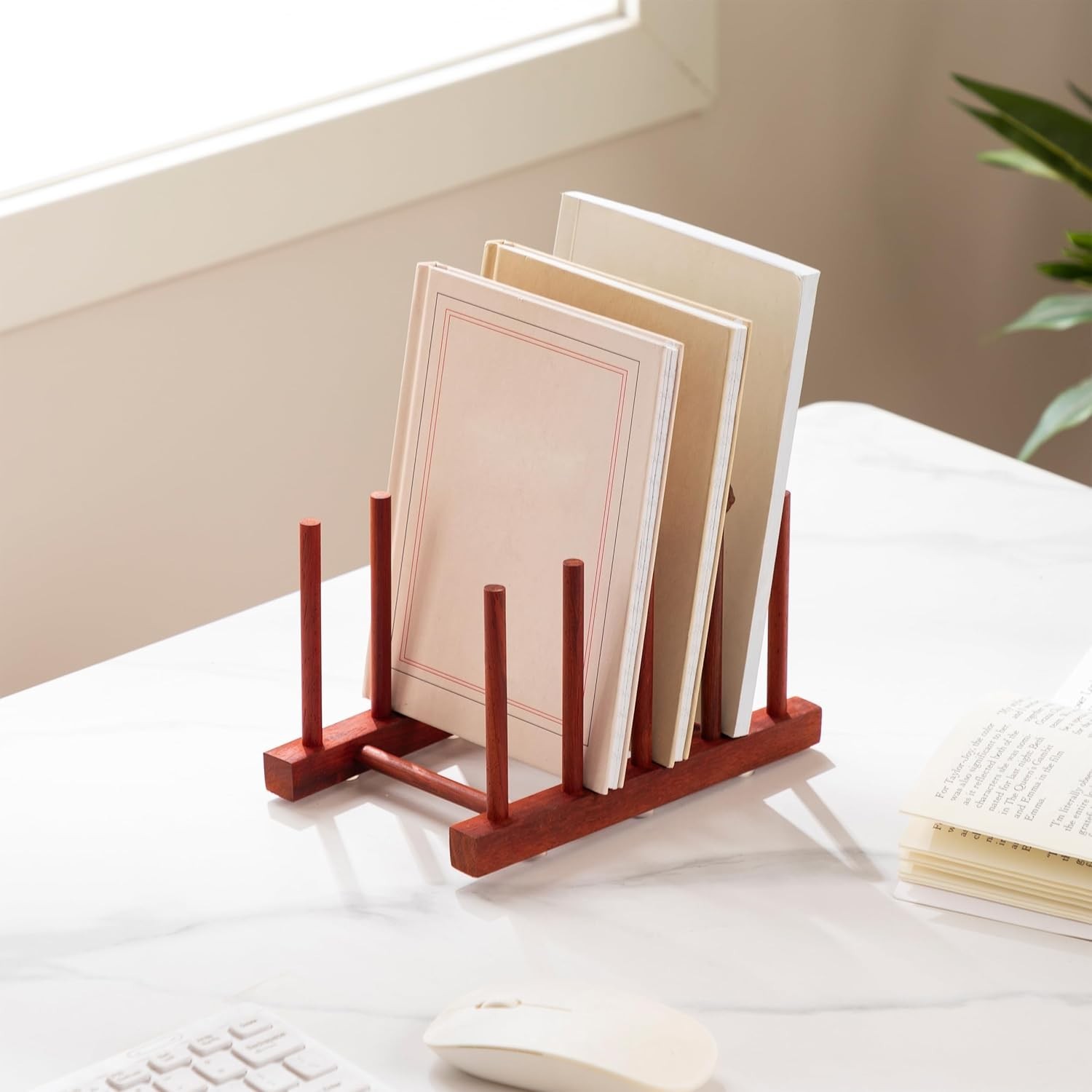 Rosewood Wooden Dish Drying Rack Plate Organizer for Kitchen Cabinet 4 Slots