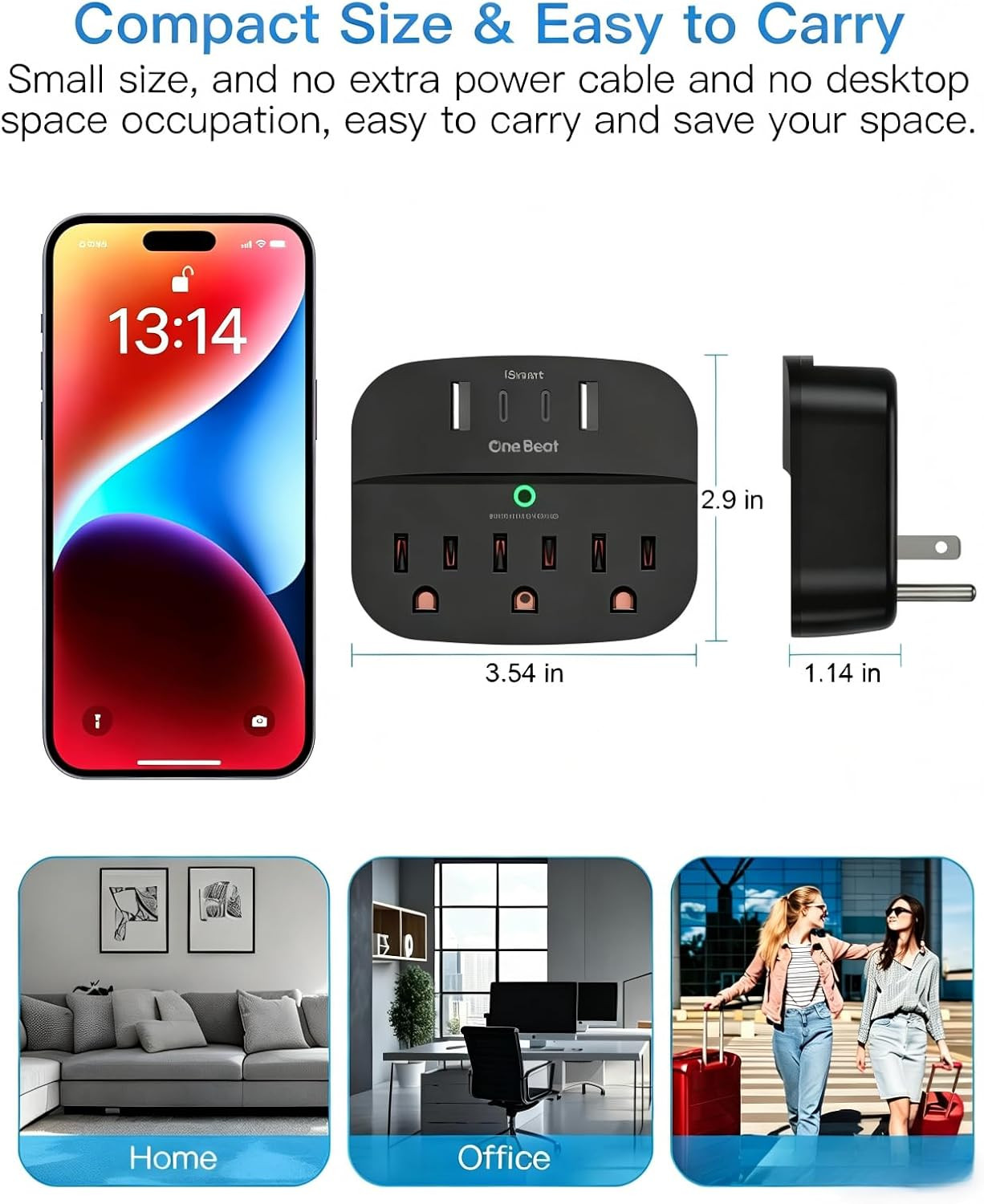 2 Pack Multi Plug Outlet Splitter with Usb,Surge Protector Outlet Extender with