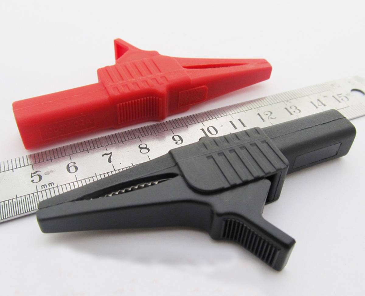 50 pcs 1000V 32A Battery Alligator Kelvin Test Clip to 4mm Banana jack Red/Black