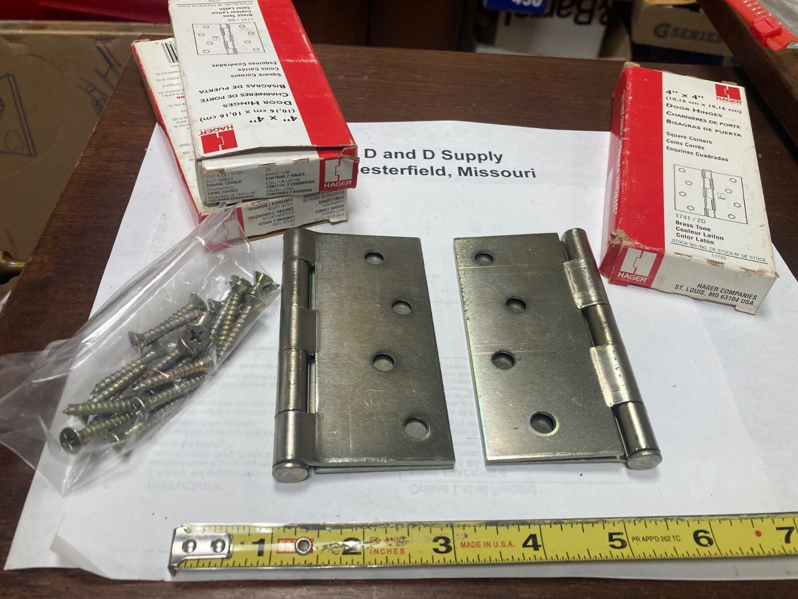 Lot of 3 Boxes, Hager 1741, 4.0" X 4.0" Brass Tone, Door Hinges, With Screws
