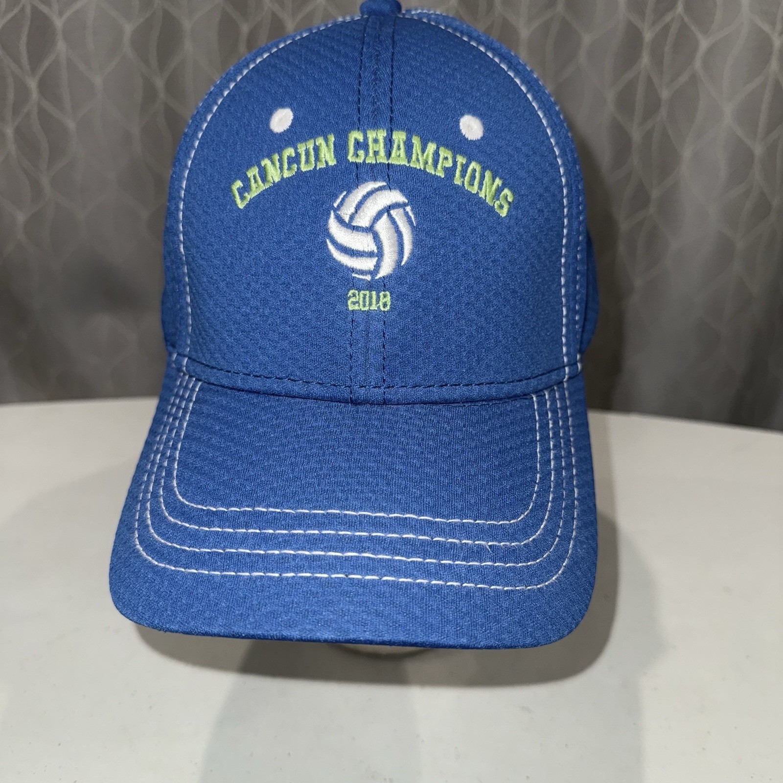 Cancun Champions Volleyball 2018 Lime Green on Royal Blue Hat Cap Hook Loop EUC