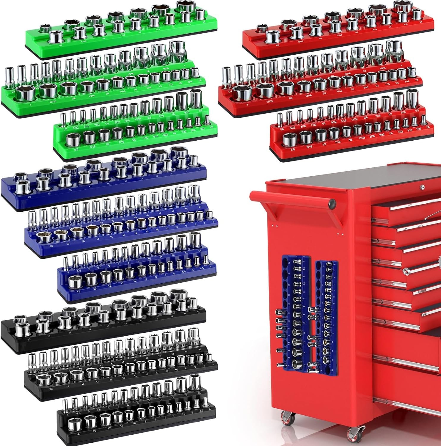 Magnetic Socket Organizer 12pc SAE Metric 1/4 3/8 1/2