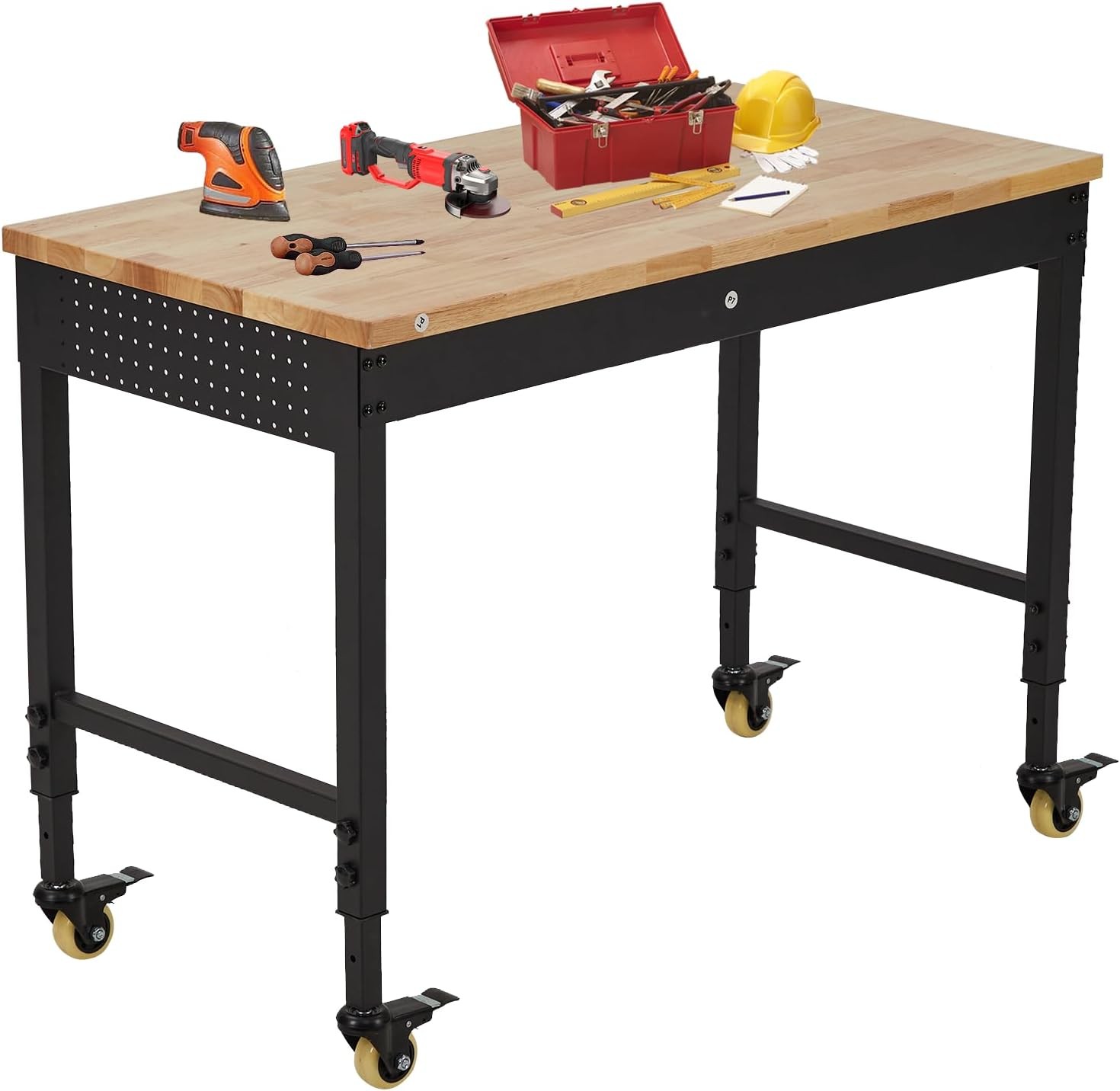 48"X24" Heavy Duty Rolling Workbench with LED & Power Strip, Adjustable Height