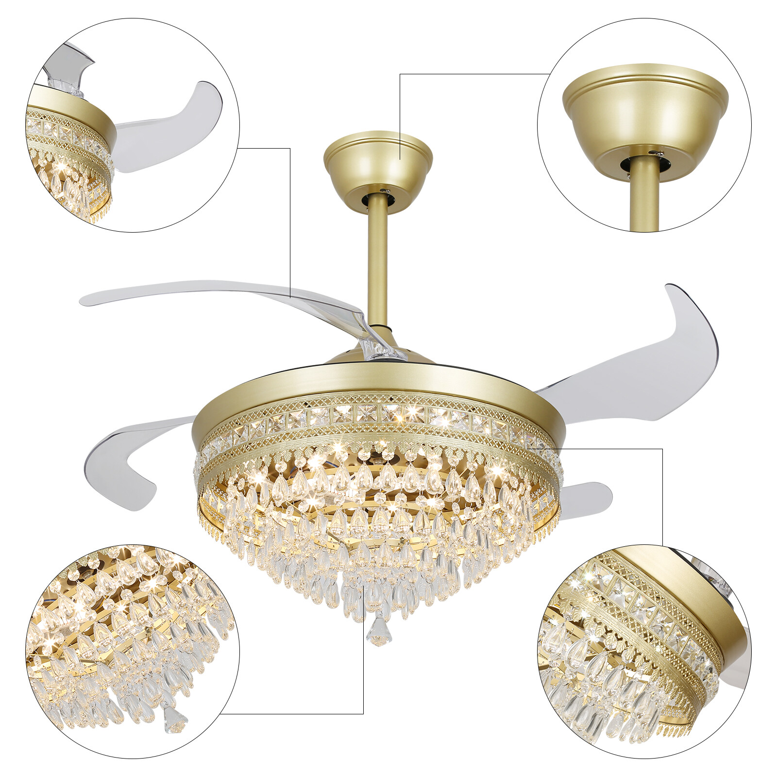 Modern Crystal Ceiling Fan Light with Remote Control and LED IlluminationUS