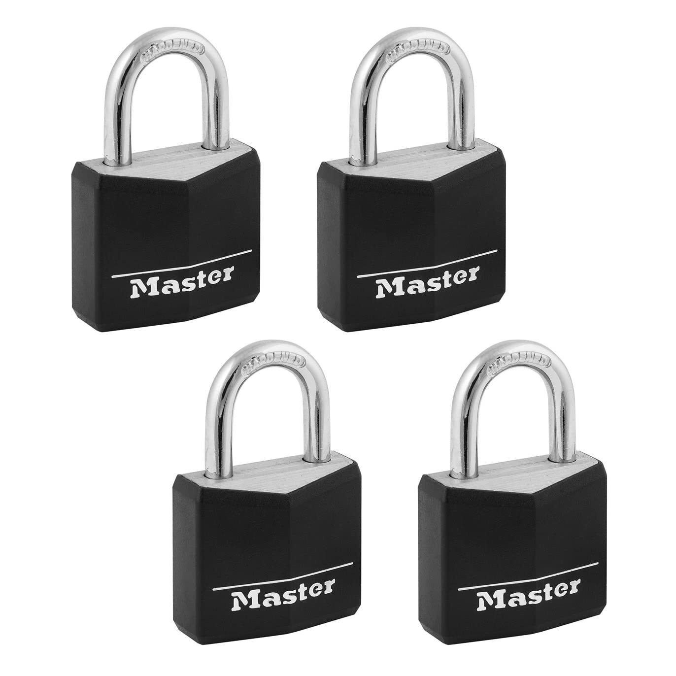 Master Lock 4 Pack Black Padlocks Indoor Outdoor Keyed Alike Security Lock