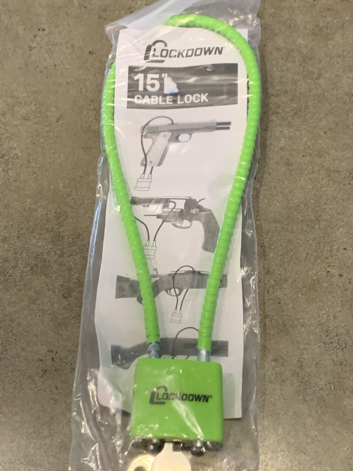 Lockdown 11" Cable Lock 2-keys Lime Green Handgun, Shotgun or Rifle Lock - NEW