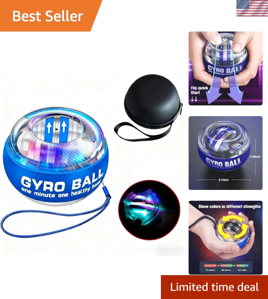 Lightweight Wrist Gyro Ball with Auto-Start & LED - Ideal for Rehab & Fitness