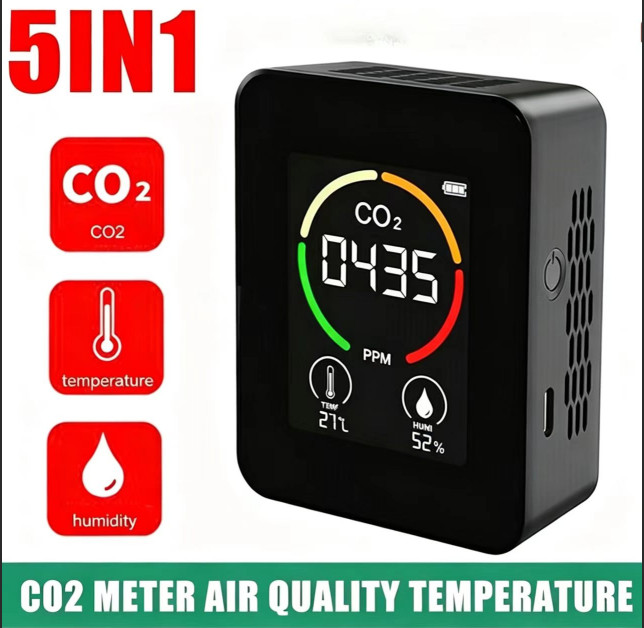 400-5000 PPM CO2 Meter Air Quality Monitor 5 in1 Sensor Carbon Dioxide Detector