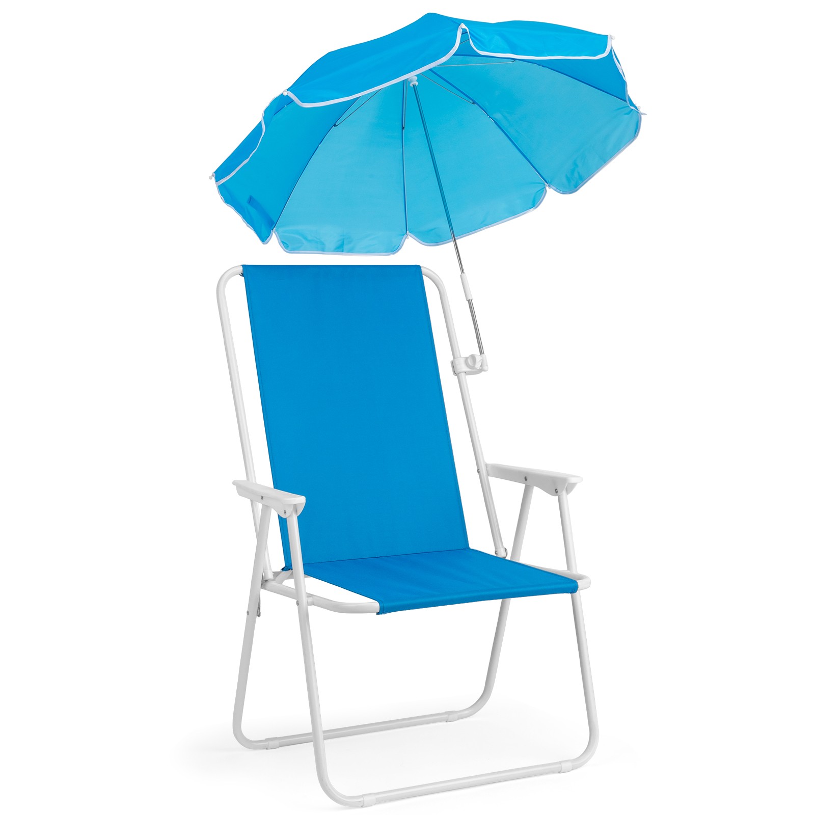 Heavy Duty Steel Beach Chair with Umbrella, 265 lbs Capacity, Royal Blue