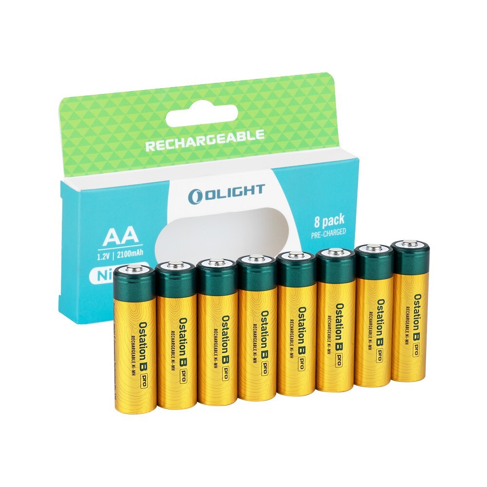 Olight High Capacity B Pro AA Rechargeable Ni-MH Batteries 2100mAh 8pcs/Pack