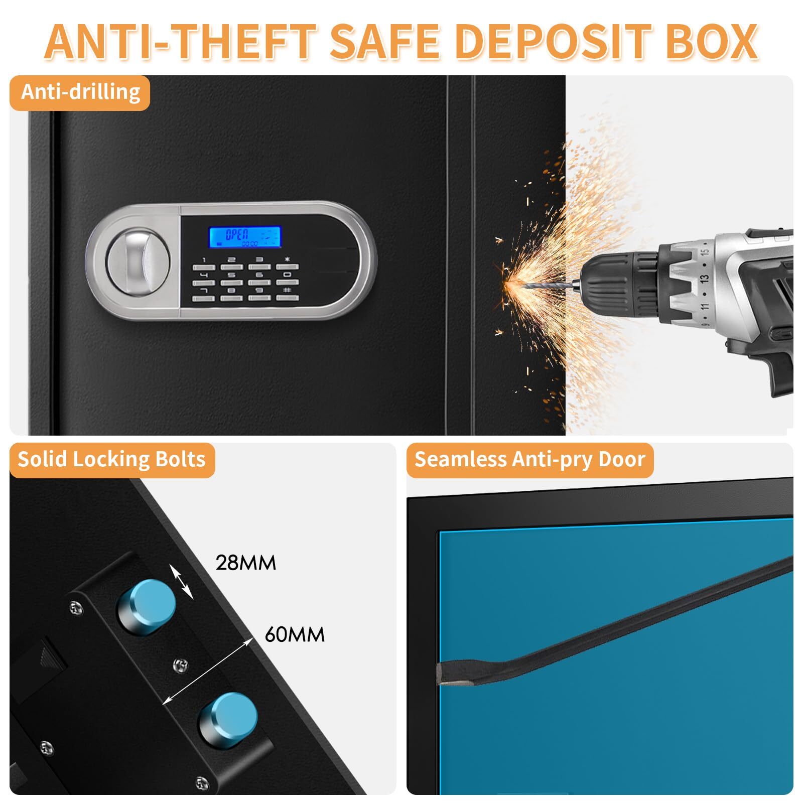 Fireproof 2.8 Cuft Home Safe Box with Digital Keypad & Removable Shelf