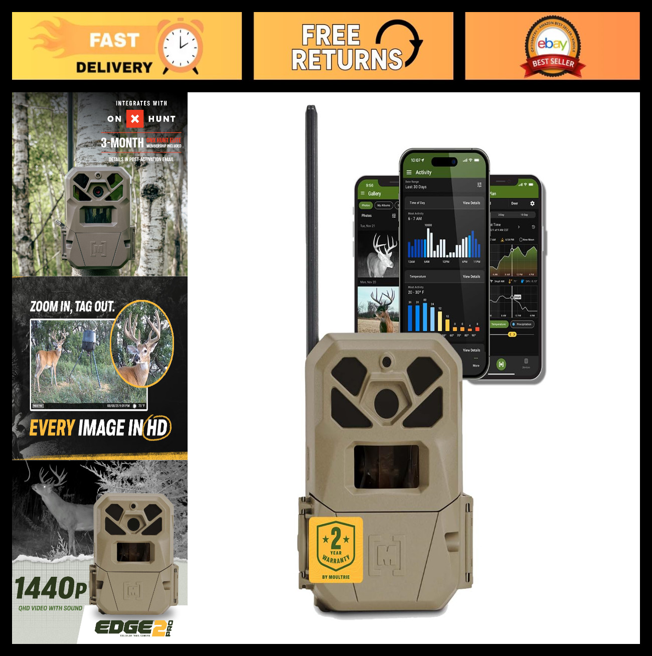 Cellular Trail Camera 4G LTE - 40MP Photos, 1440P Video, No-Glow Flash, 100ft Ra