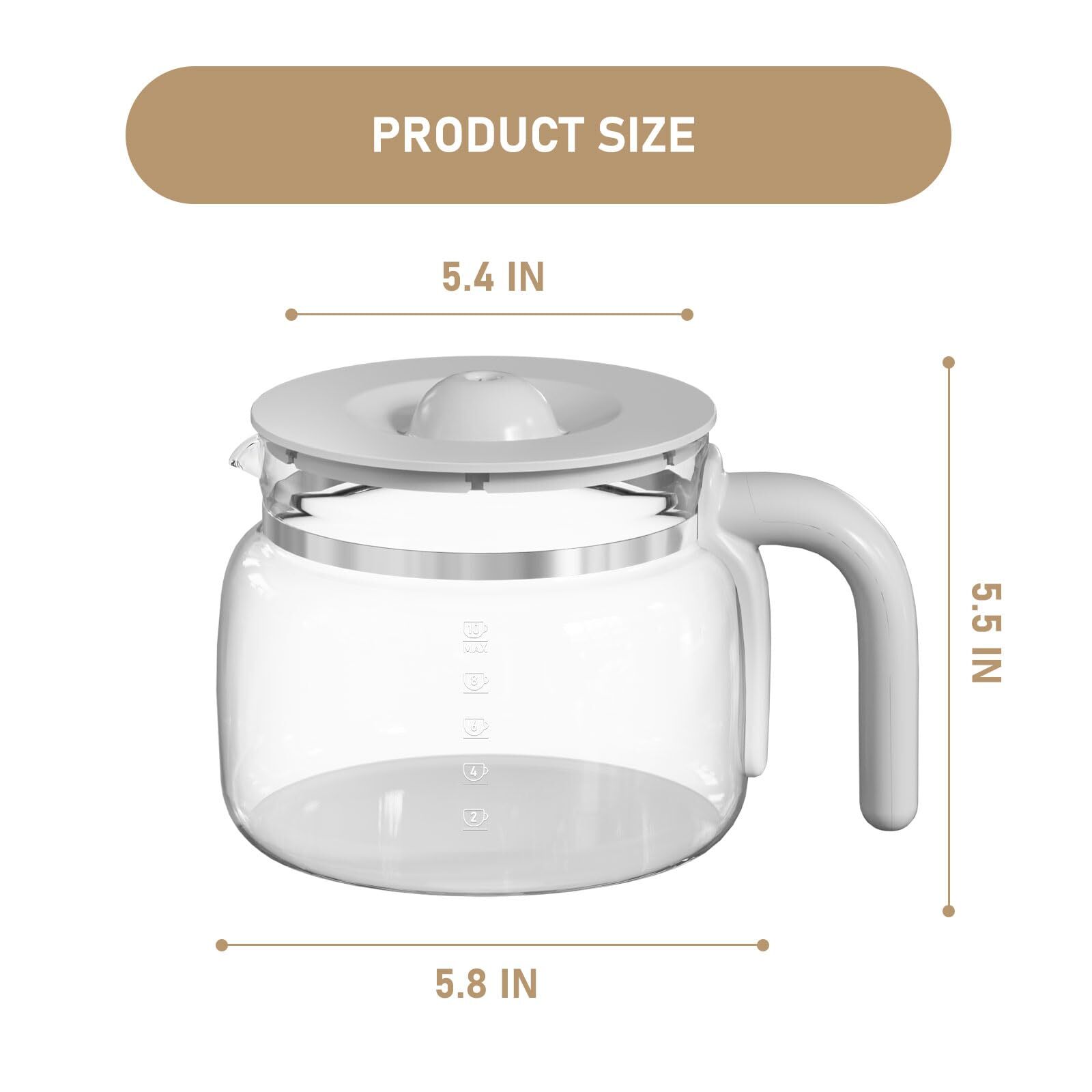 10 Cup Coffee Maker Carafe Replacement Pot Compatible with Smeg DCGC01 Overfl...