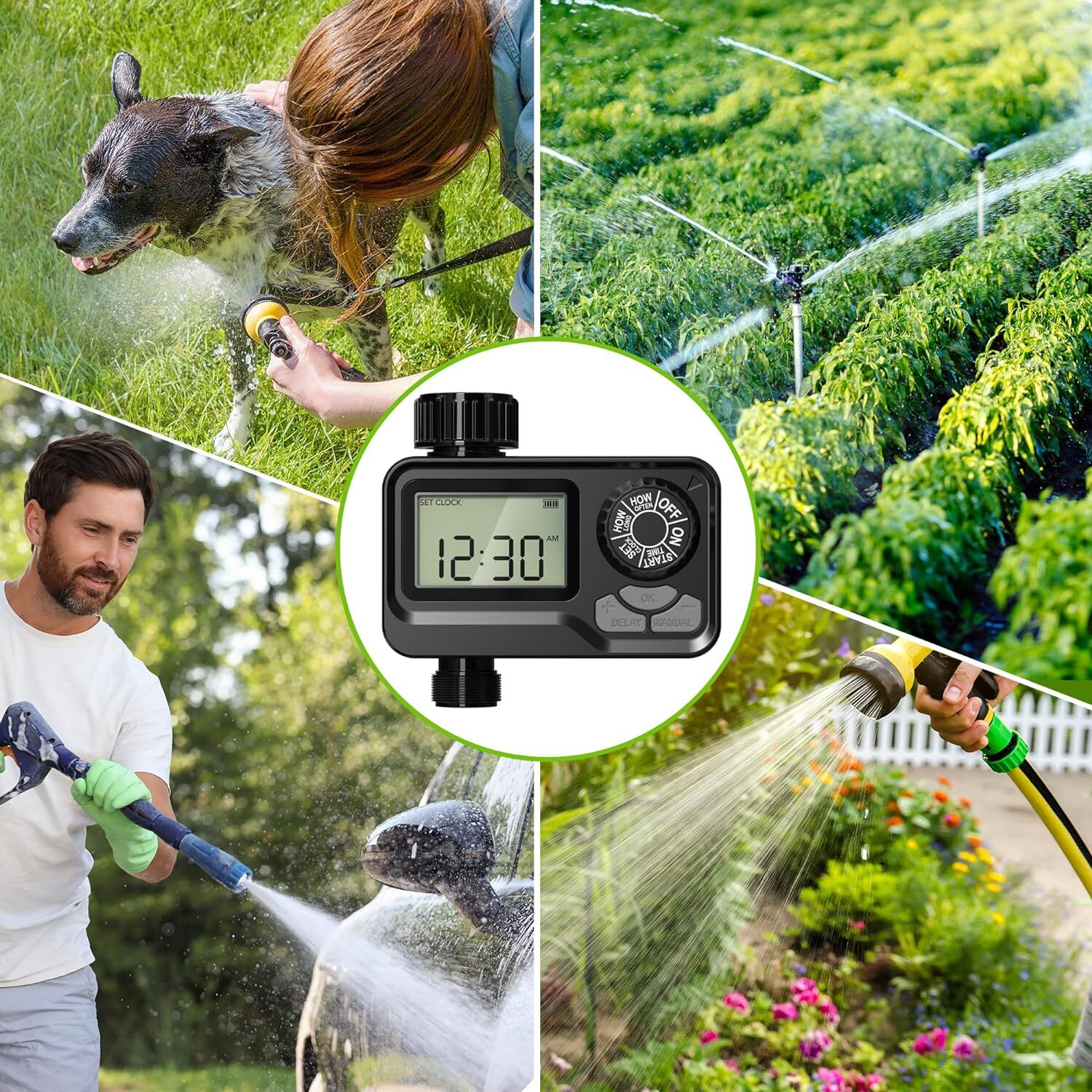 BN-LINK Sprinkler Timer Outdoor, Programmable Water Timer with Rain Delay LCD