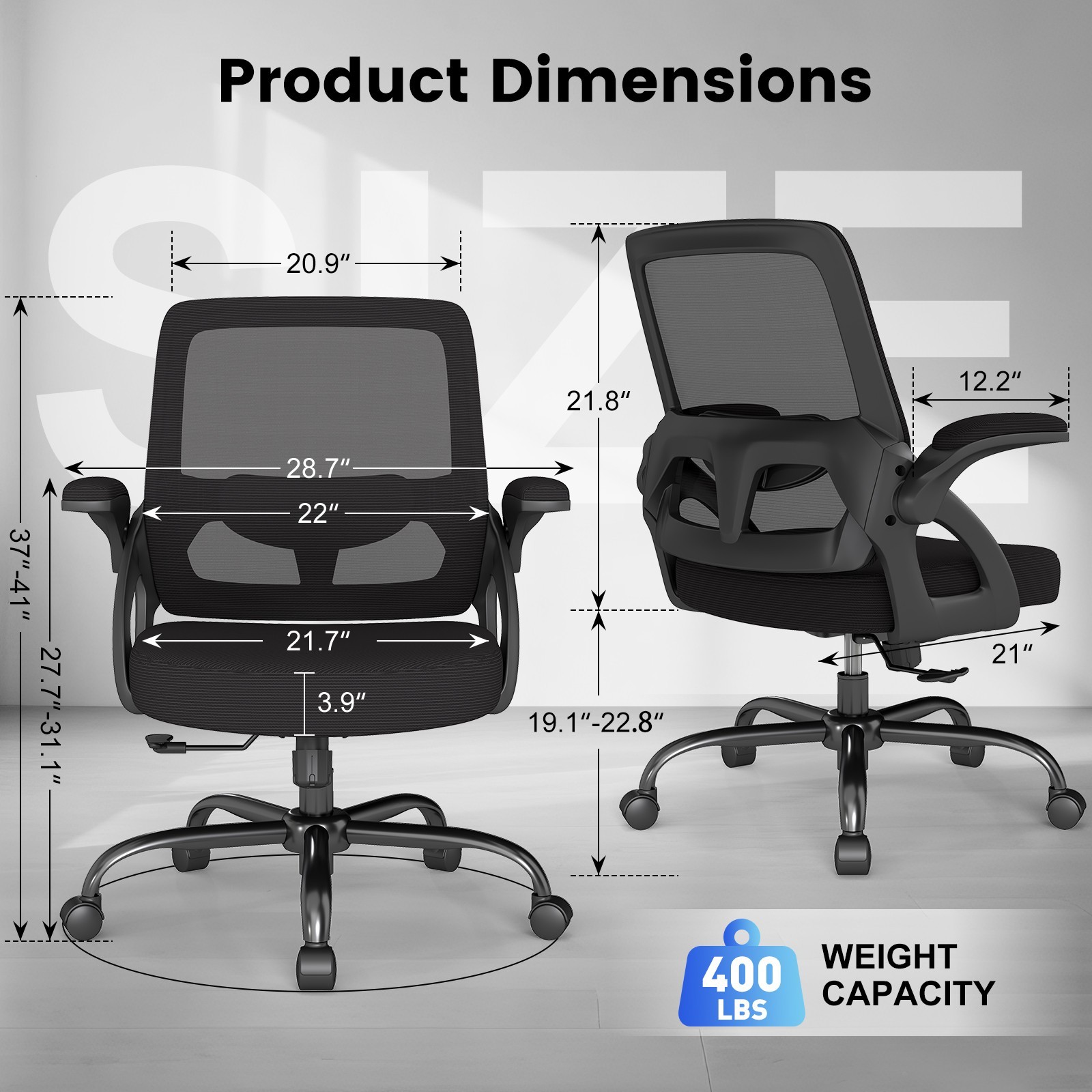 450LB Big Ergonomic Mesh Chair Mid Back with Lumbar Support Swivel Task Chairs