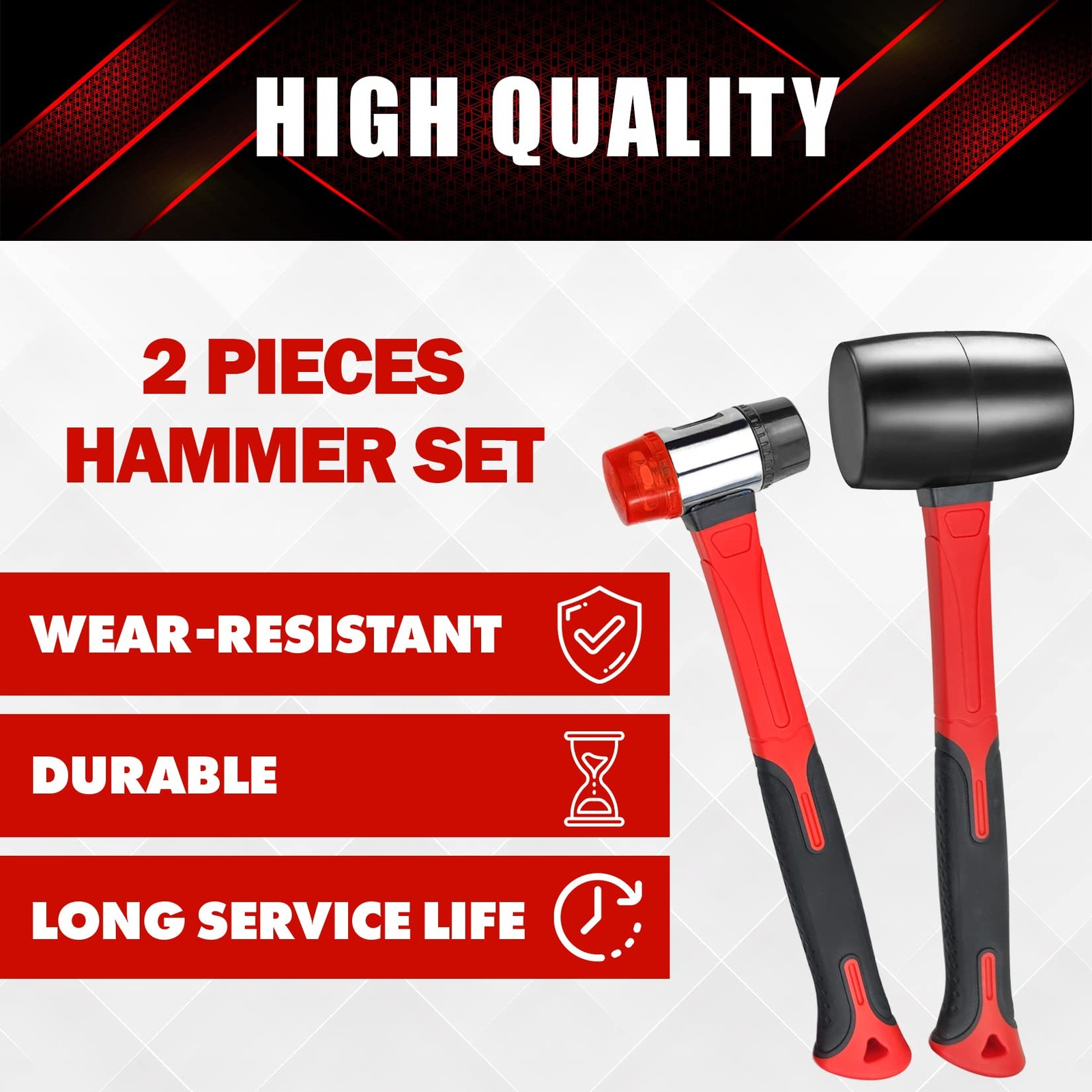 YIYITOOLS 2Pcs Hammer Set, 16oz Rubber Mallet & 40mm Double-Faced Soft Mallet...