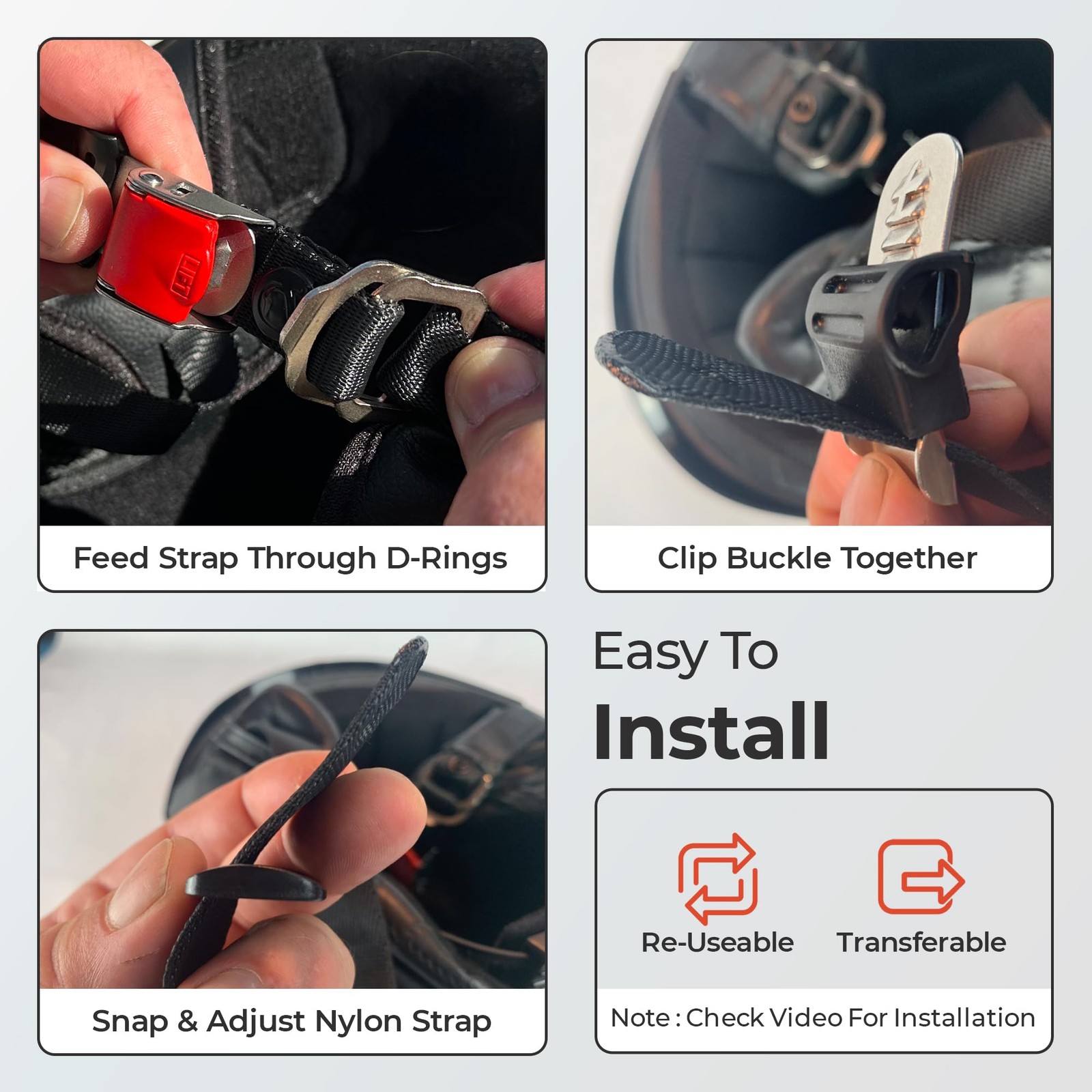 Helmet Quick Release Buckle Kit Ratcheted Stainless Steel Black, Red