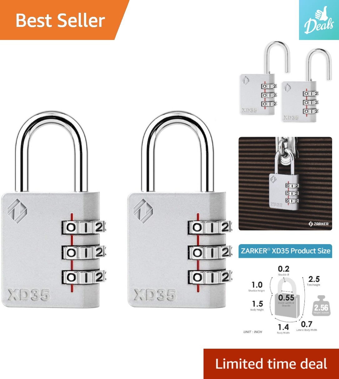 Heavy Duty Weather-Resistant Combination Locks - Smart 3-Digit Padlock Set