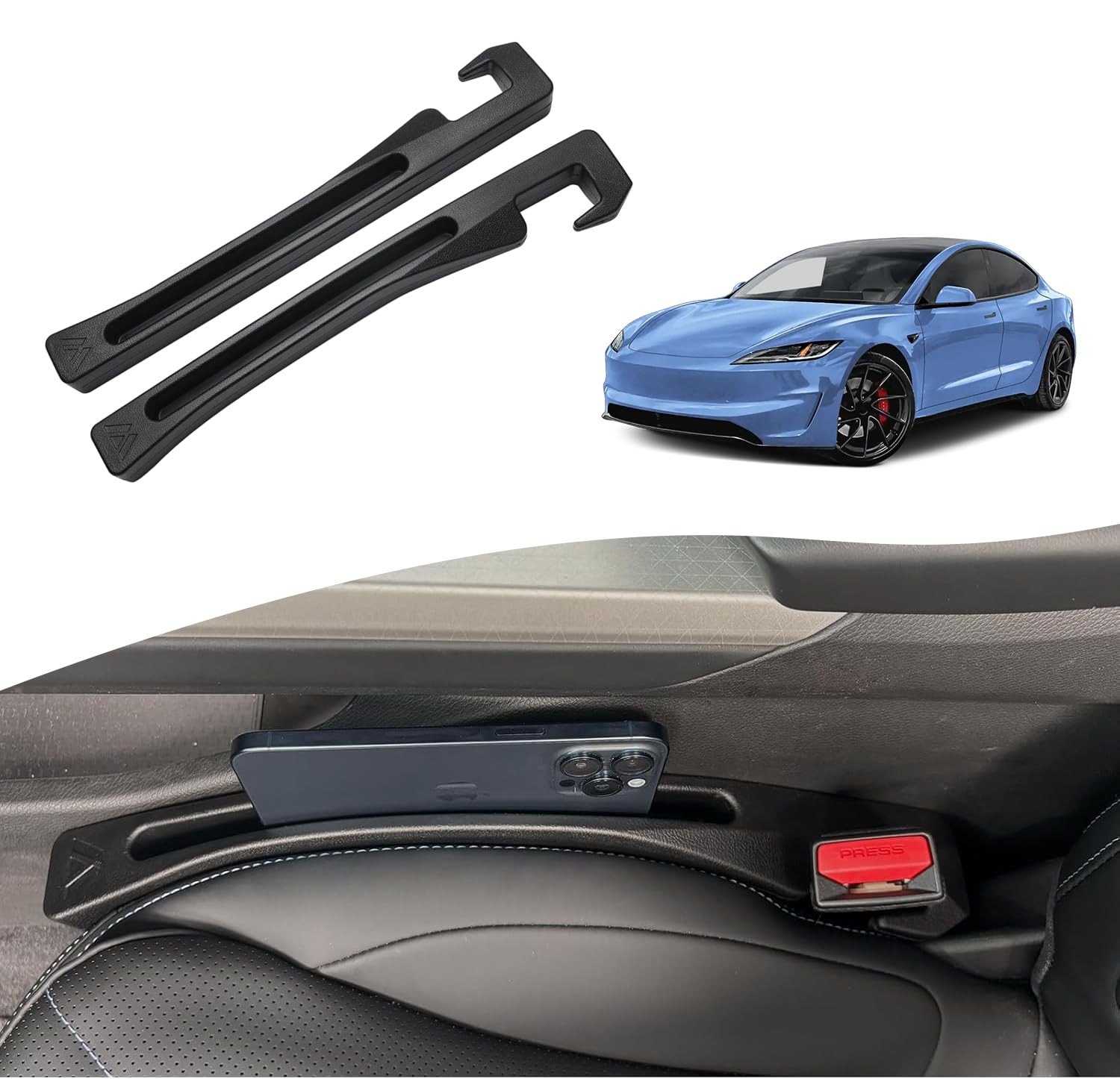 FARVHES Seat Gap Filler for Te-SLA Model 3 Model3 2017-2026 Black Pack of 2