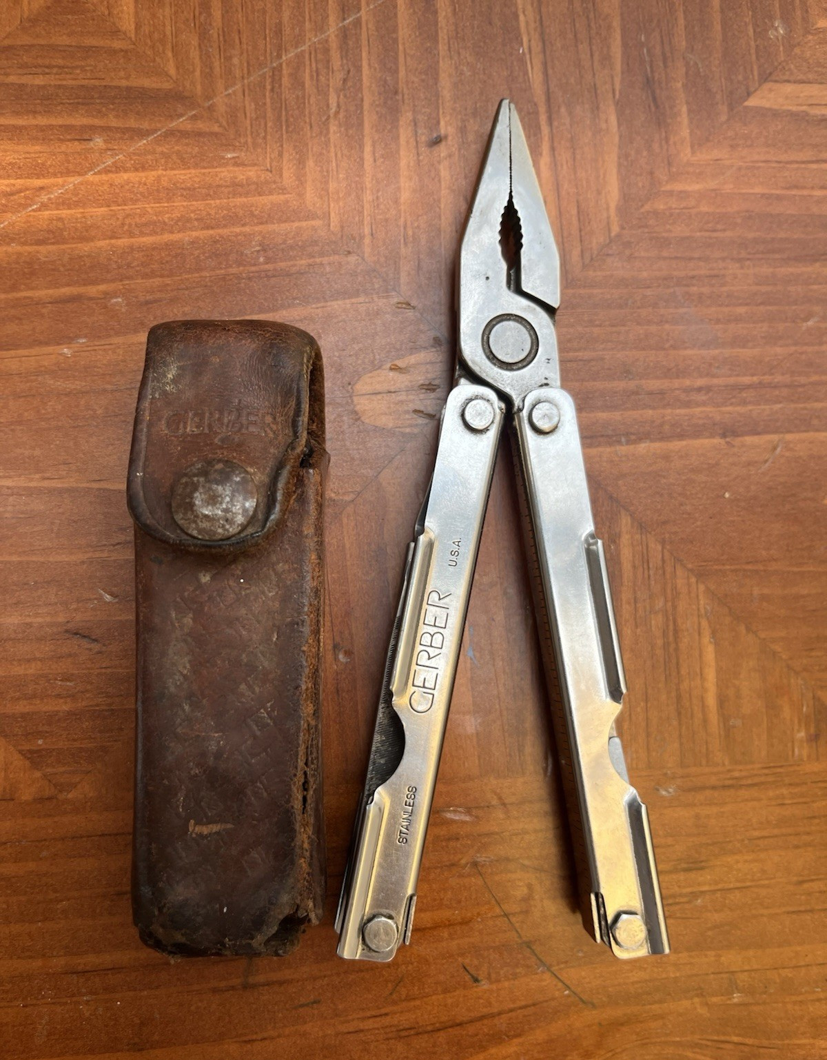 Gerber Stainless Multi-Tool Pliers, Stainless Steel, Leather Sheath, 5in, 8oz
