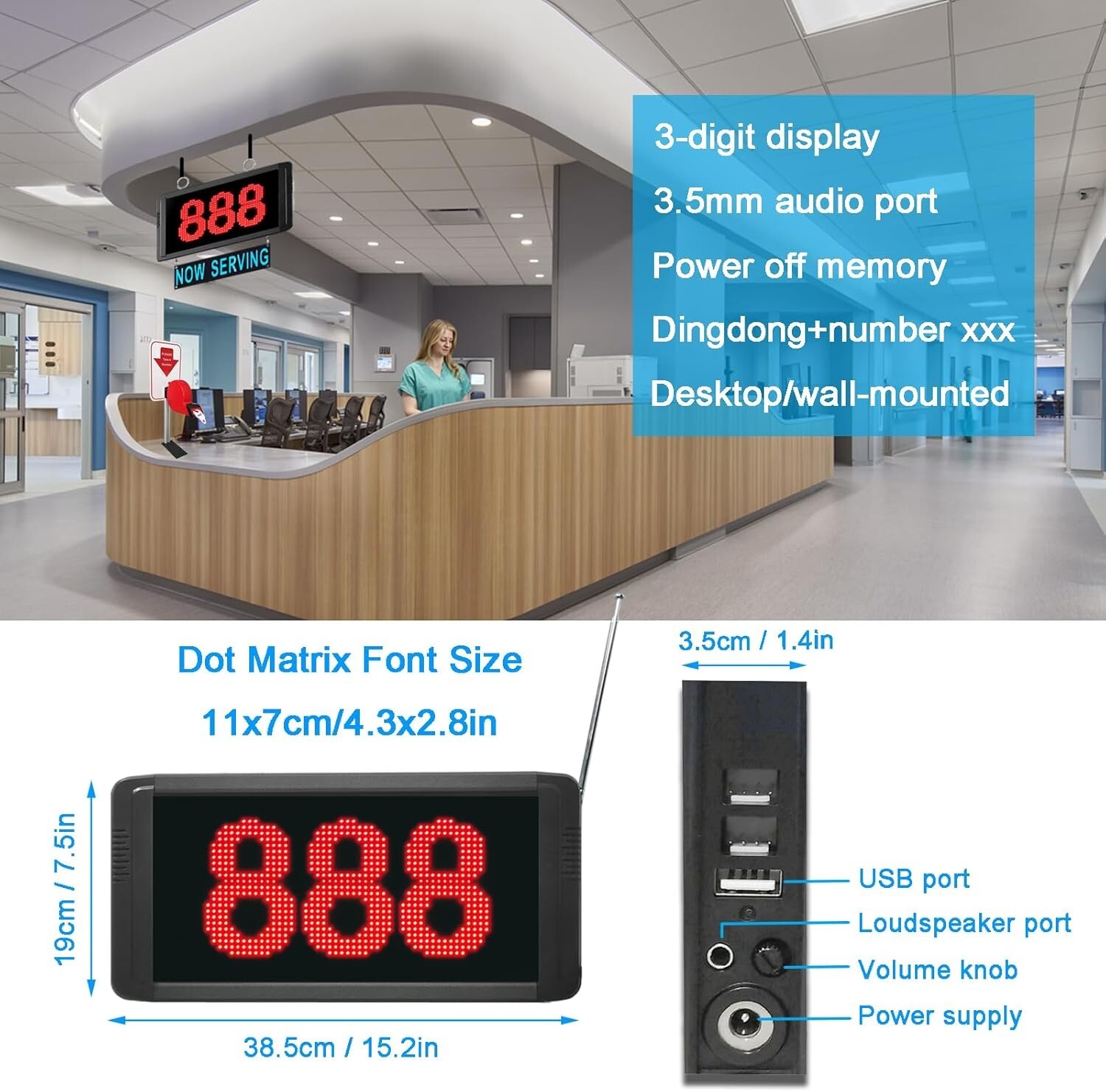 Restaurant Hospital Wireless Queue Management Paging Call System Spanish Voice