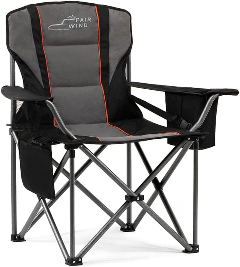 Oversized Heavy Duty Camping Chair with Lumbar Support & Cooler Bag, 450 LBS