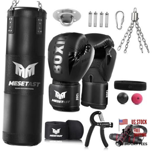 Mesetast Punching Bag for Adults, 4ft Heavy Boxing Bag Set with 12 OZ Gloves