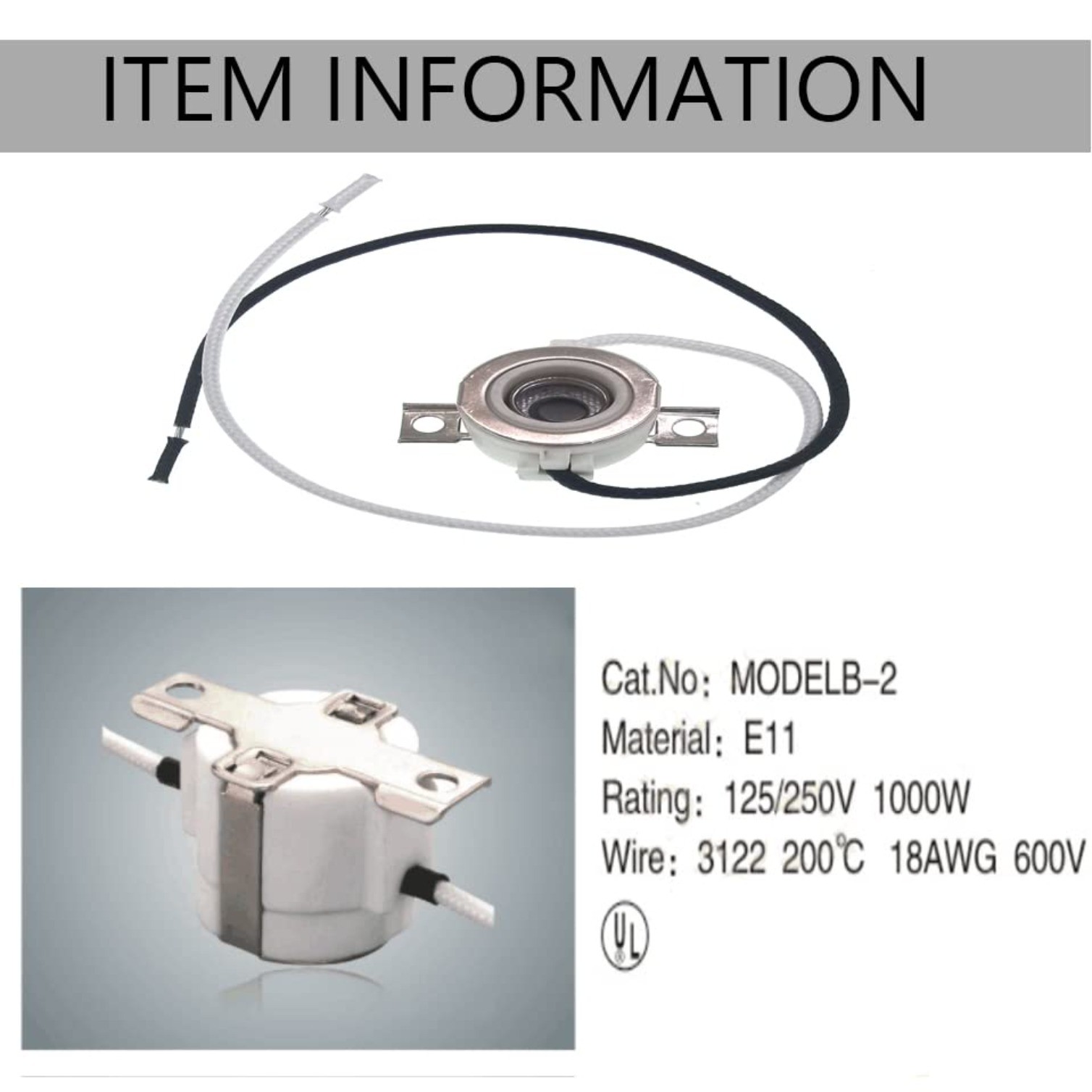 2-Pack E11 Mini Candelabra Ceramic Screw Lamp Holder Base Socket,1000W,250V