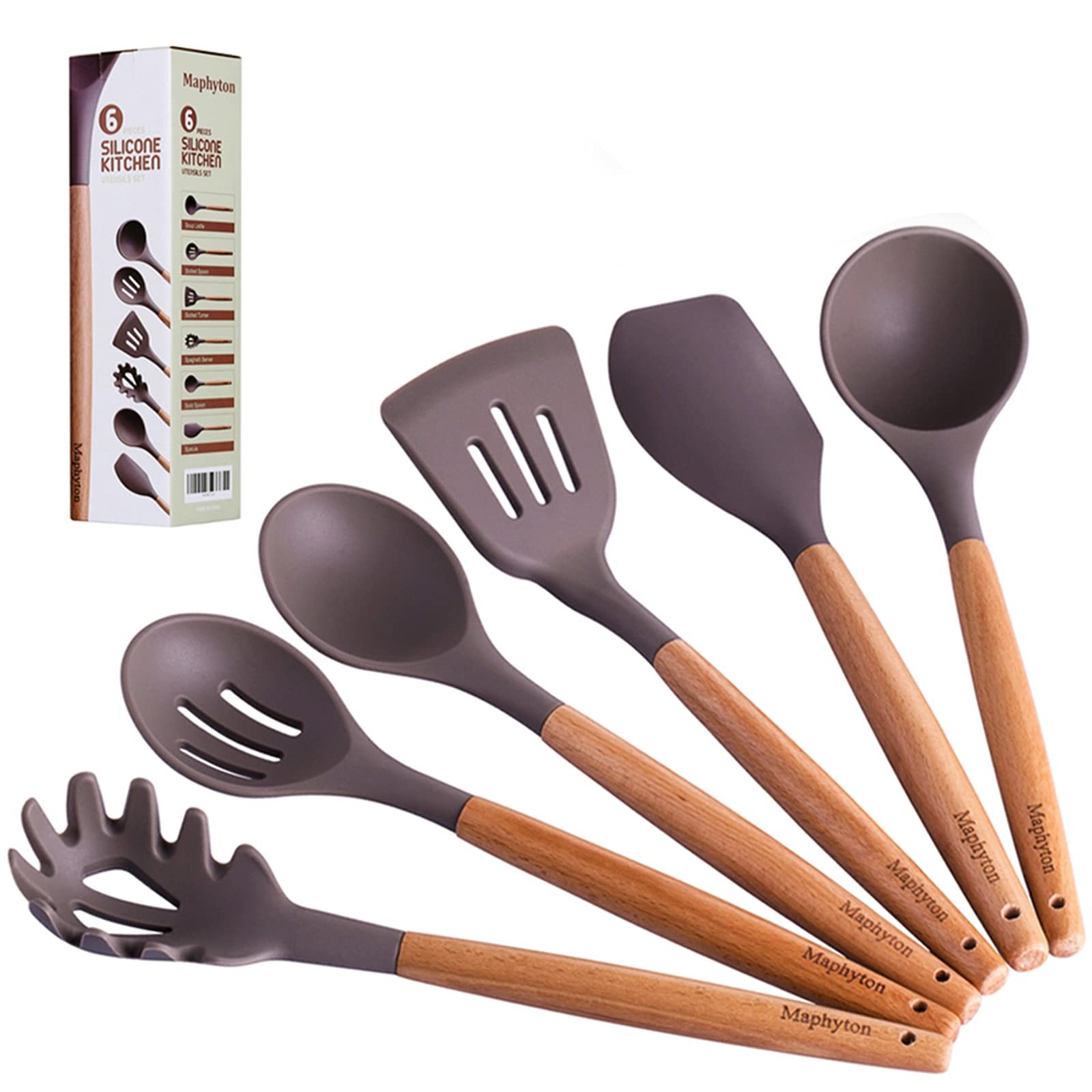 Mapthon Silicone Cooking Kitchen Utensils Set 6 PCS with 13.23*3.58, Gray