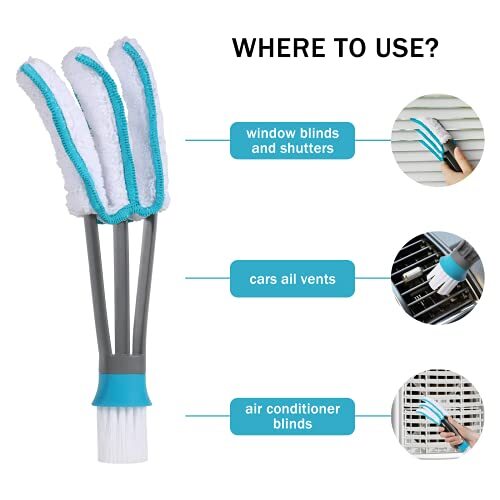 Window Cleaner Duster Brush with 4 Microfiber Sleeves, Cleaning Blind Duster