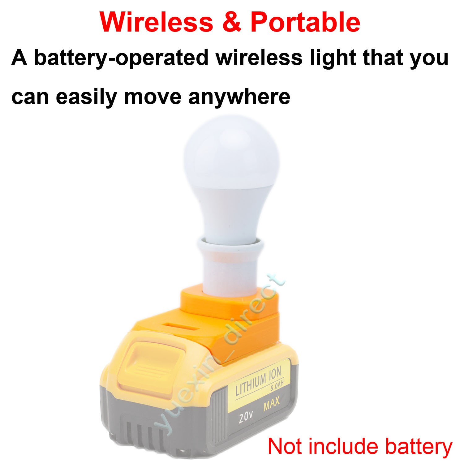 Portable E27 Bulb Lamp LED Work Light For Dewalt 20V MAX Series Lithium Battery