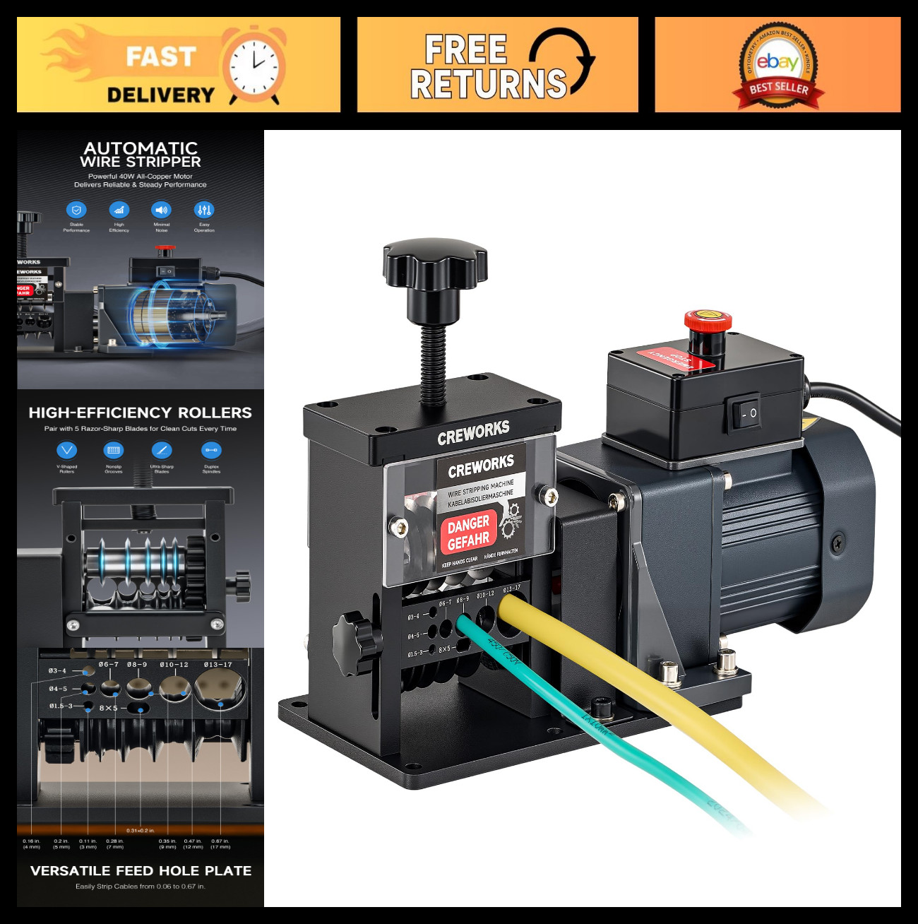 Automatic Wire Stripper Machine - 8 Channel Electric Cable Stripping Tool, 0.06-
