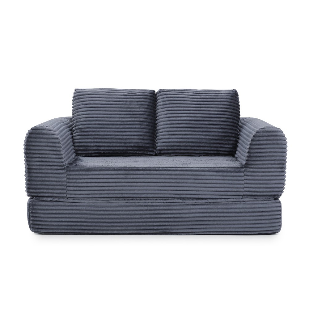 Folding Sofa Bed Sleeper Couch Corduroy Futon w/ 2 Pillows, Grey