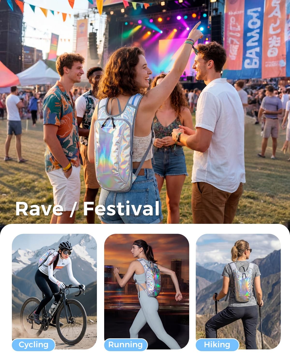 Rave Hydration Backpack, Reflective Hiking Pack with 2L Water Bladder & Phone...